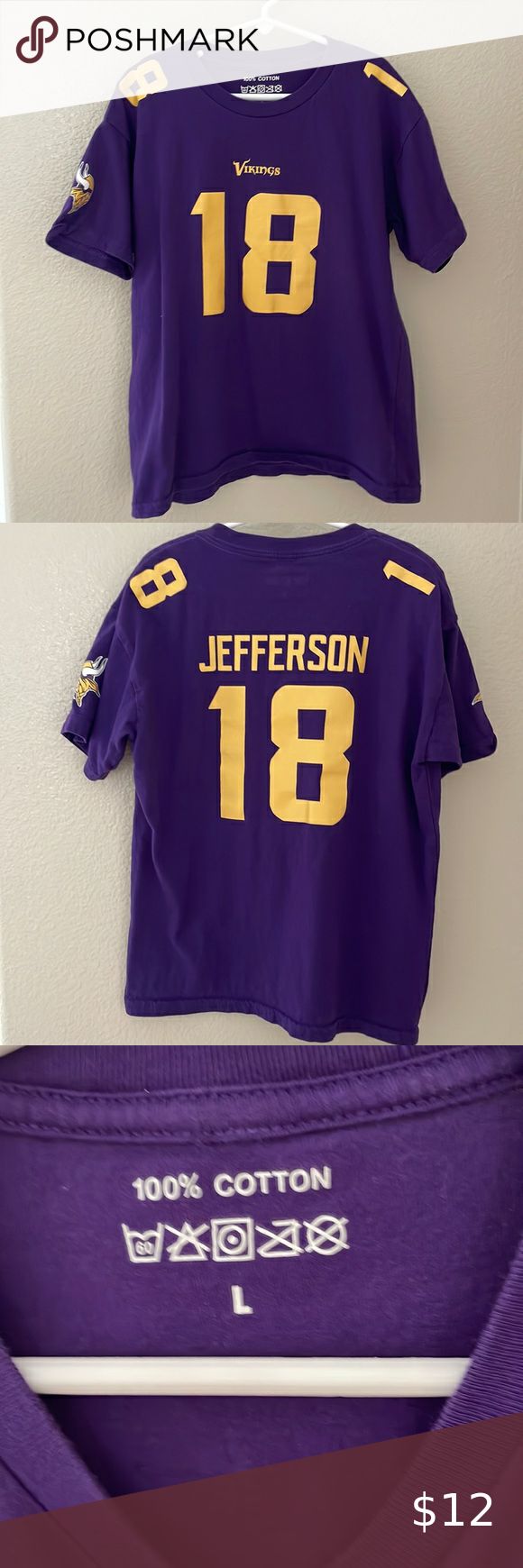 Short sleeve crewneck number 18 Justin Jefferson Minnesota Vikings youth T-shirt Justin Jefferson, Minnesota Vikings, Minnesota, Vikings, T Shirt, Closet