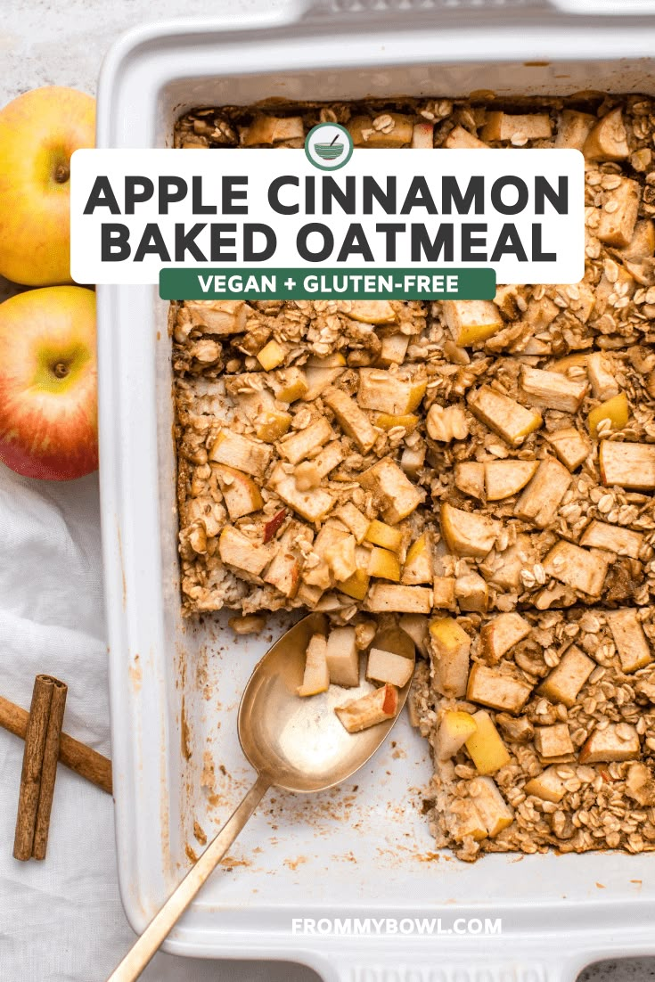 an apple cinnamon baked oatmeal in a baking dish