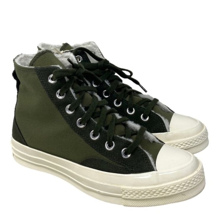 Converse Chuck 70 Shoes For Women Casual Khaki Canvas High Top Sneakers A05055c Brand New With Box No Lid. 100% Authentic! For Creatives Of All Walks Of Life Who Seek Classic Style With Modern Comfort Updates, Our Best-Ever Chuck 70 Remains Evergreen. This Edition Celebrates The Timeless Status Of The Icon Through A Multi-Green, Winter-Friendly Mix Of Colors And Materials. Premium Canvas And Suede Overlays Come Together With A Sherpa-Backed Tongue And Collar Liner To Help Lock In The Heat To Hel Rubber Sole Platform Sneakers For Streetwear, Flat Platform Sneakers With Rubber Sole For Streetwear, Rubber Sole High-top Sneakers For Streetwear, Flat High-top Sneakers With Rubber Sole For Streetwear, Functional Green High-top Sneakers With Round Toe, Green Functional High-top Sneakers With Round Toe, Green High-top Platform Sneakers With Laces, Streetwear High-top Sneakers With Vulcanized Sole, Functional Green Lace-up High-top Sneakers