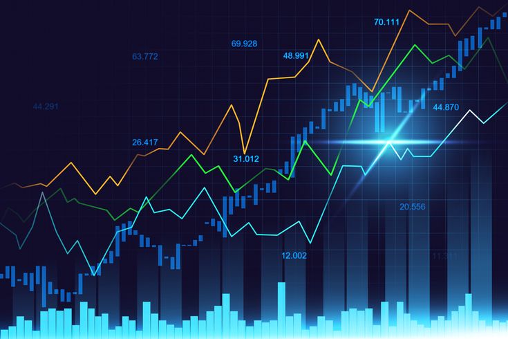 an image of a stock market chart with candles and numbers on the bottom, as well as arrows pointing upward