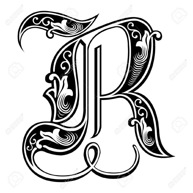 the letter p with an ornate pattern in black and white stock photo - image 3497