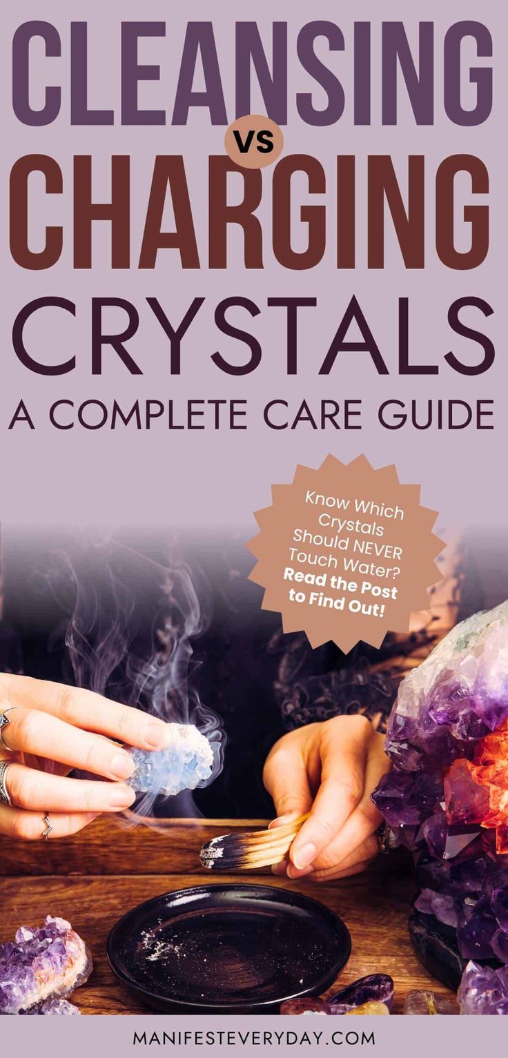 the cover of cleaning and charging crystals, with two hands on top of a table