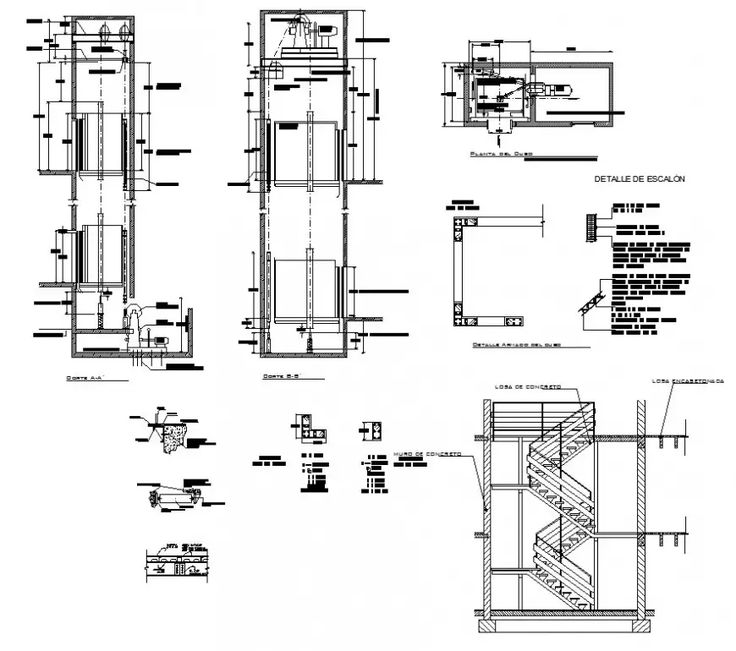 Plan and section of elevator 2d view layout CAD structure autocad file ...