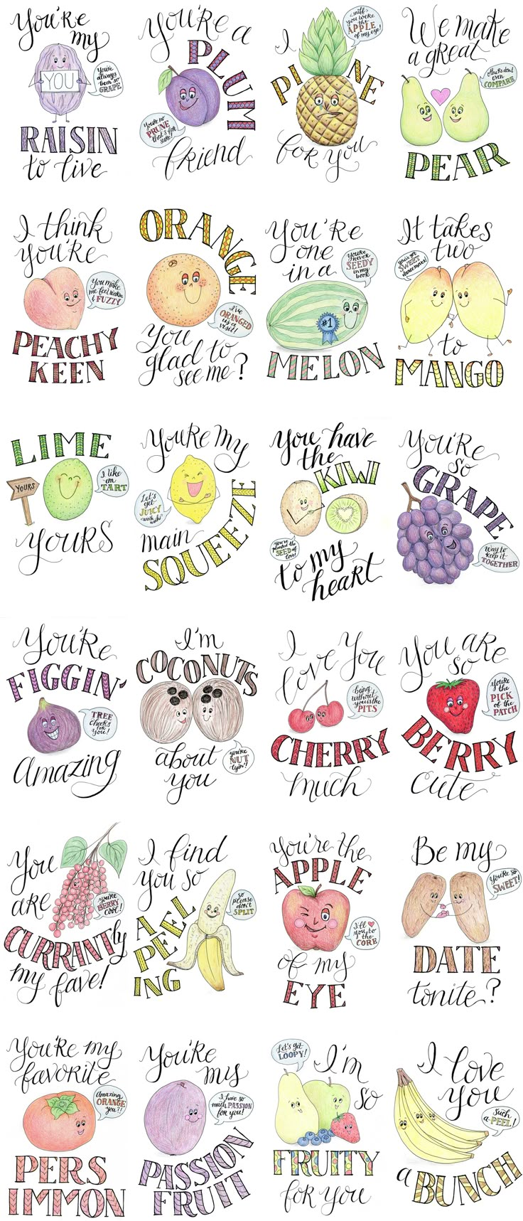 a bunch of fruit stickers with words on them