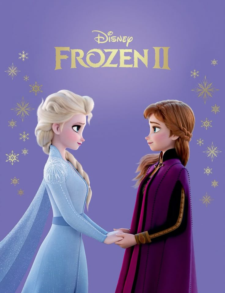 two frozen princesses shaking hands in front of snowflakes