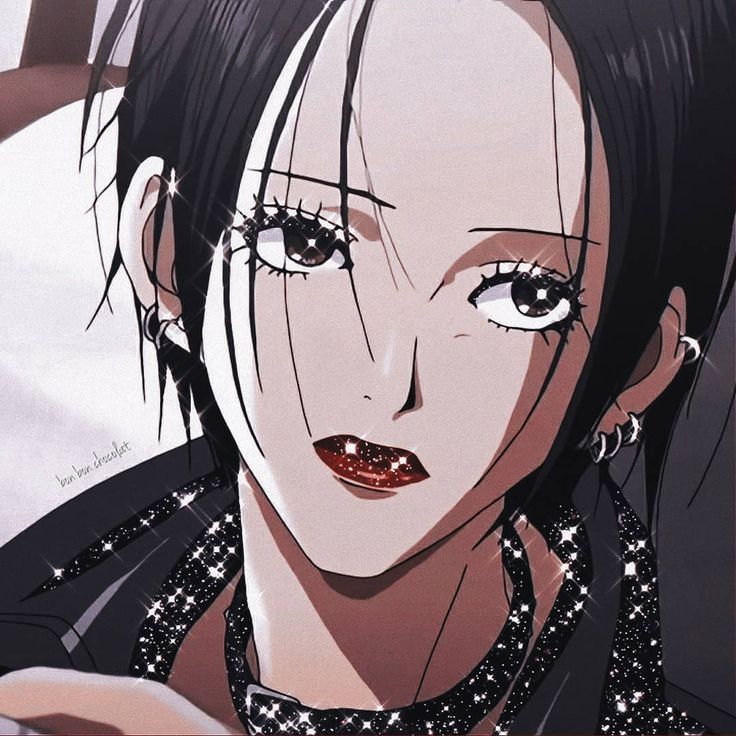 an anime character with black hair and piercings