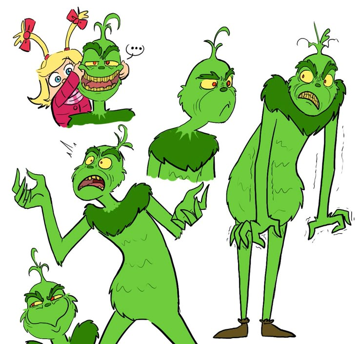 some green cartoon characters with different expressions