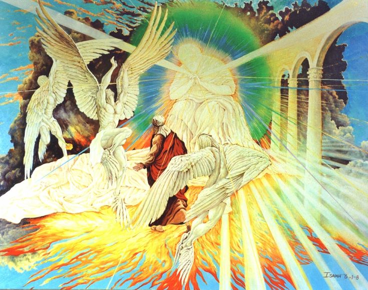 an artistic painting depicting the birth of jesus with angels and fire coming out of it