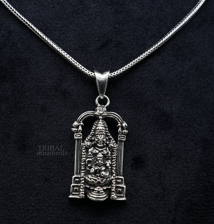 925 sterling silver handmade custom design vintage antique style solid krishna pendant, Lord Tirupati Balaji With laxmi pendant. this is special  design fabulous pendant, best wishes blessing gift for someone special, excellent jewelry from India. Metal-925 sterling silver. Item type-Pendant. Length-4.5 centimeters. Width-2.0 centimeters. Weight-9.220 grams. Stamped-925. note- chain is not include in this listing, for chain please visit" silver chain and necklace" section Make excellent gifting Silver Jewelry For Ceremonial Occasions During Diwali, Ceremonial Silver Pendant Jewelry, Silver Ceremonial Jewelry For Diwali, Silver Jewelry For Ceremonial Diwali Occasion, Sterling Silver Necklace For Puja And Festivals, Sterling Silver Necklace For Puja And Diwali, Oxidized Pendant Temple Necklace As Gift, Spiritual Oxidized Jewelry For Navratri, Hallmarked Temple Jewelry Pendant