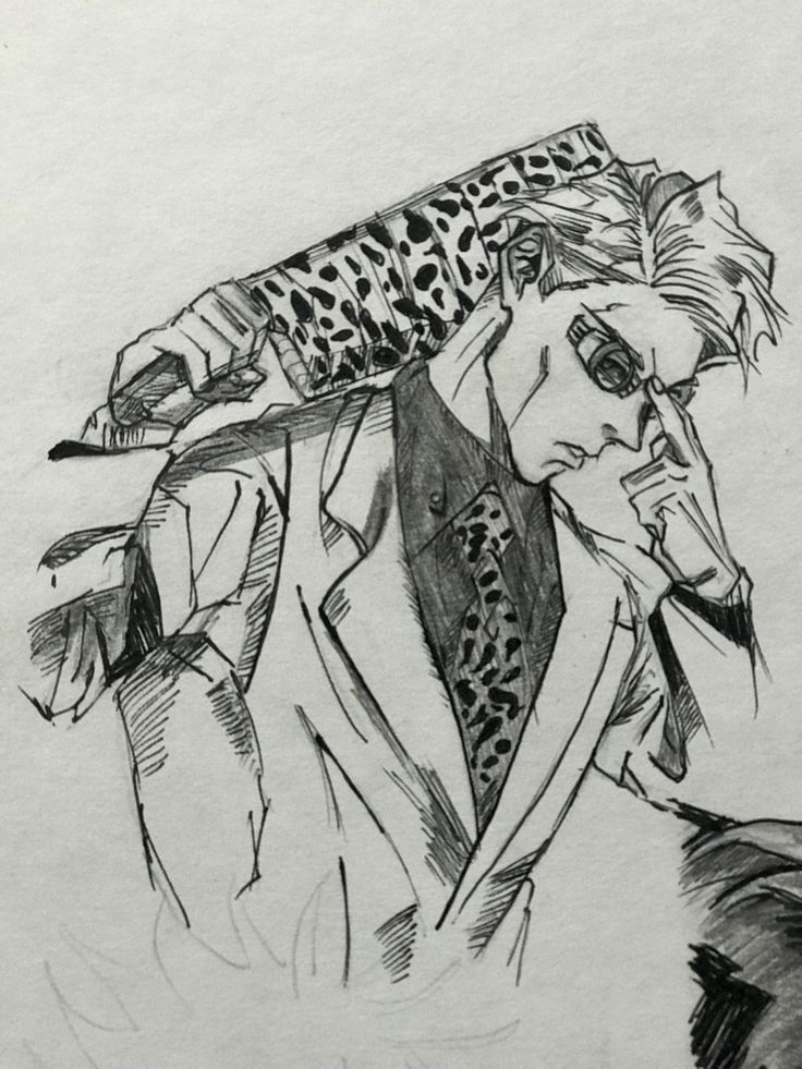 a drawing of a man in a suit and tie with a leopard print on his jacket