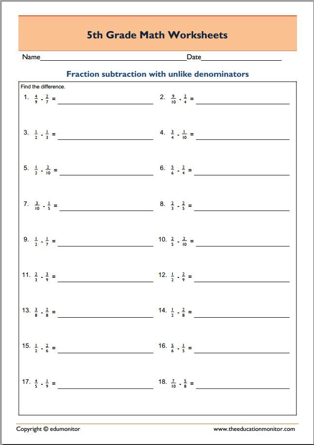 the 5th grade math worksheet with fraction additions and subtractional