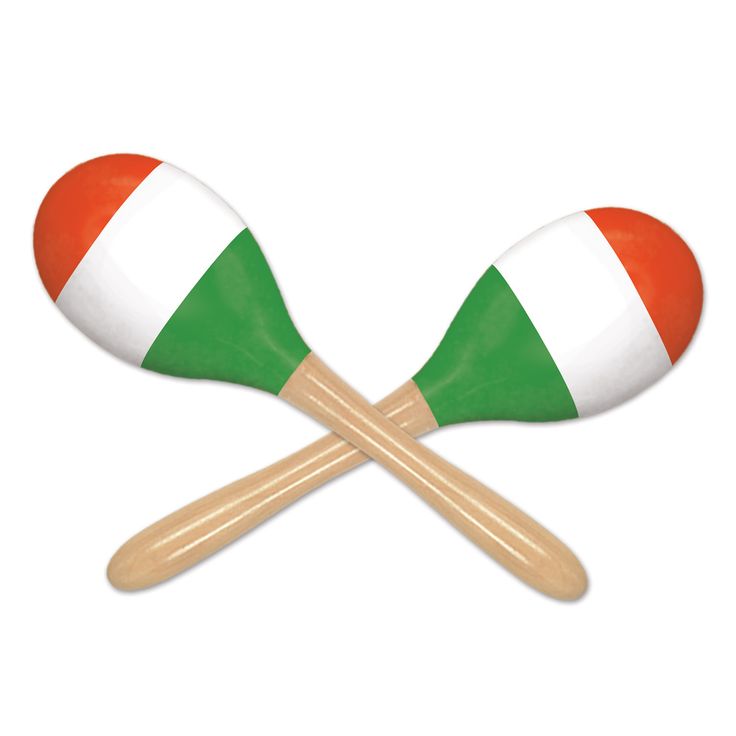 two wooden maracases with green, white and red stripes on them sitting next to each other