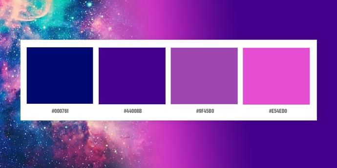 the color scheme for galaxy is purple, blue and pink with stars in the background