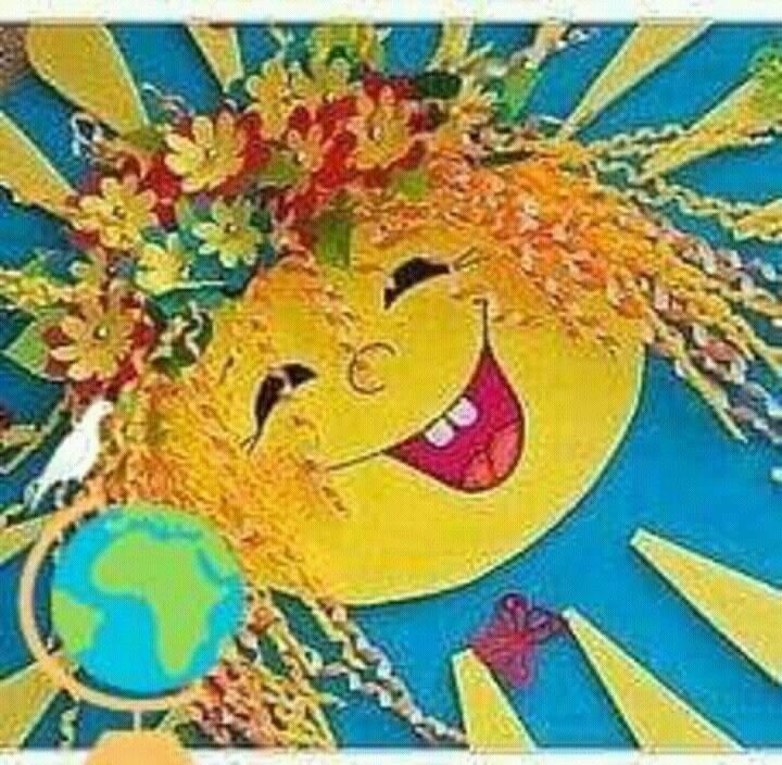 an image of a smiling sun with flowers on it's head and the earth in the background