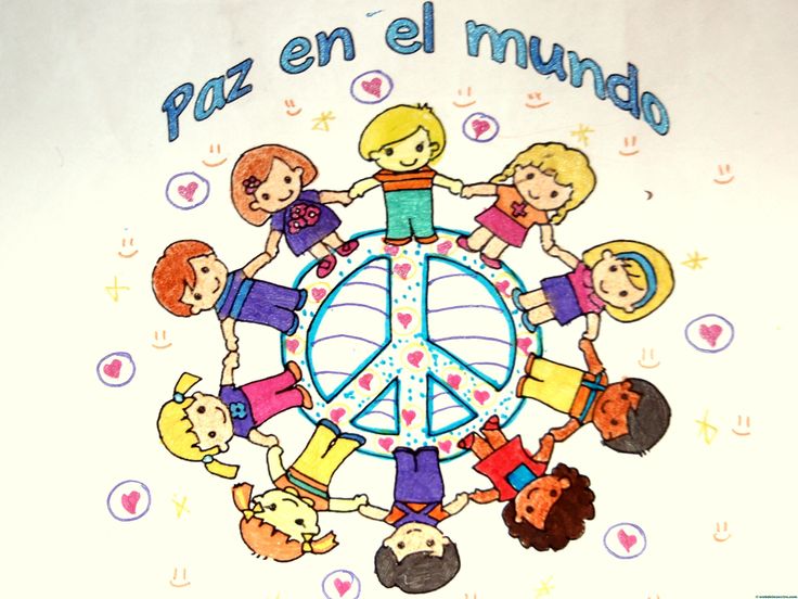 a peace sign with children around it