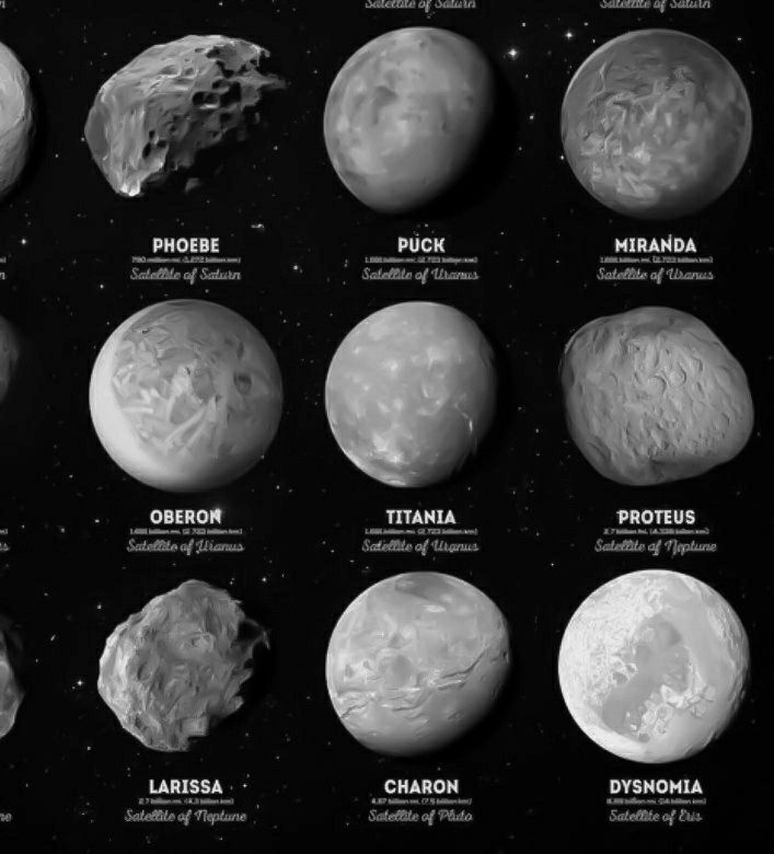 an image of the planets in black and white, with their names on each side