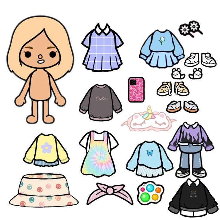 the paper doll has many clothes and shoes