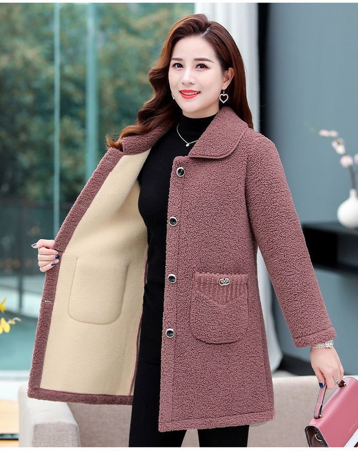 Middle aged Mothers Faux lamb Wool Coat 2021 Autumn Winter Loose Long sleeve Outerwear Plus size Solid Female Jacket Casual Tops|Wool & Blends| - AliExpress Manto Model, Female Jacket, Ladies Coat, Long Sleeve Outerwear, Loose Long Sleeve, Jacket Parka, Winter Jackets Women, Winter Coats Women, Wool Coat