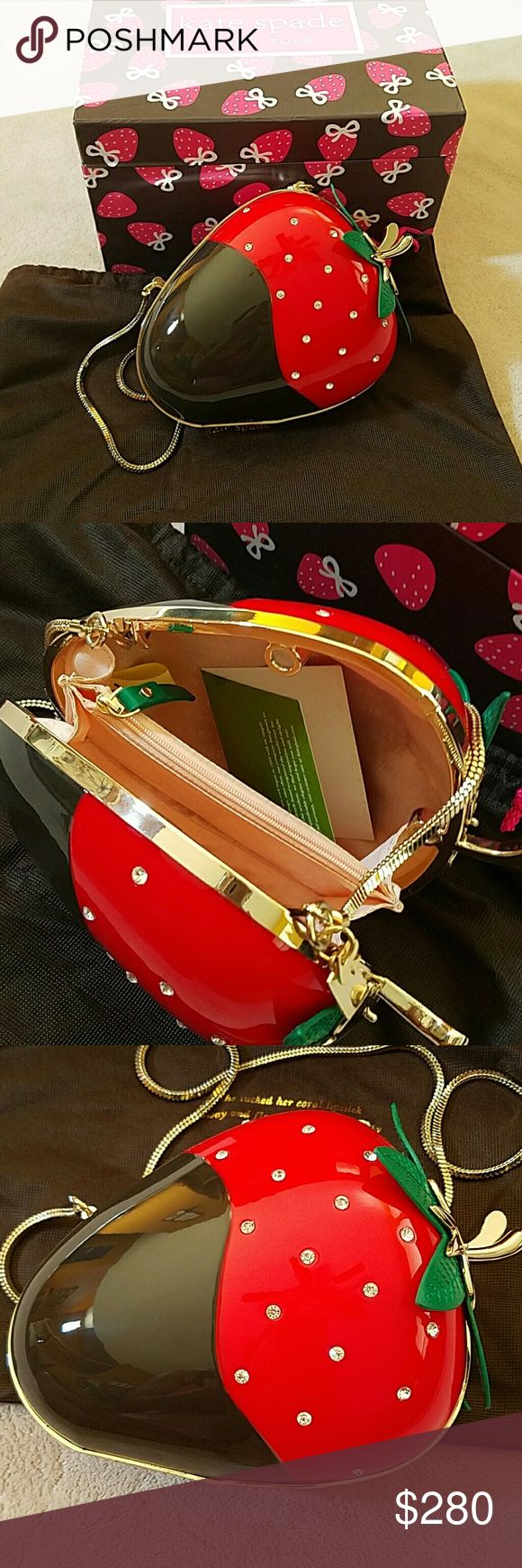 NWOT strawberry Strawberry clutch, with dust bag, and box kate spade Bags Kate Spade Bags, Kate Spade Bag, Designer Handbags, Sunglasses Case, Kate Spade, Dust Bag, Sunglasses, Handbags, Fashion Design