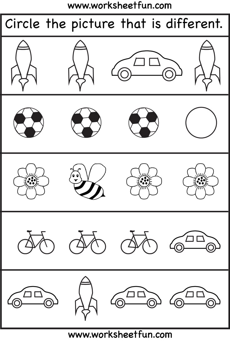 Preschool Worksheets: Circle the Picture That is Different