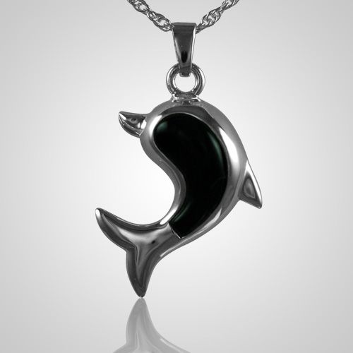 The Dolphine Cremation Jewelry is sterling silver with onyx and crafted by an artistic skilled jeweler one at a time. The quality is excellent and the craftsmanship is outstanding. This Keepsake Pendant holds a small amount of remains, a piece of hair or something that is small enough to memorialize your loved one and bring them close to your heart. Black Engraved Pendant Jewelry, Engraved Round Onyx Jewelry, Black Engraved Sterling Silver Jewelry, Elegant Engraved Onyx Jewelry, Sterling Silver Jewelry With Shiny Finish And Oval Shape, Oval Sterling Silver Jewelry With Shiny Finish, Gift Black Enamel Stainless Steel Jewelry, Oval White Gold Jewelry With Black Enamel, Formal Silver Onyx Necklaces