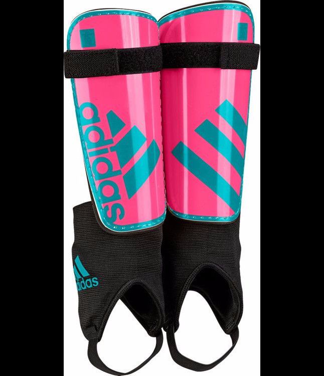 the adidas shins are pink and blue