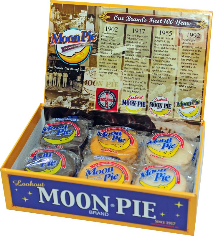 moon pies are displayed in a box on a white background with the words moon pie above them