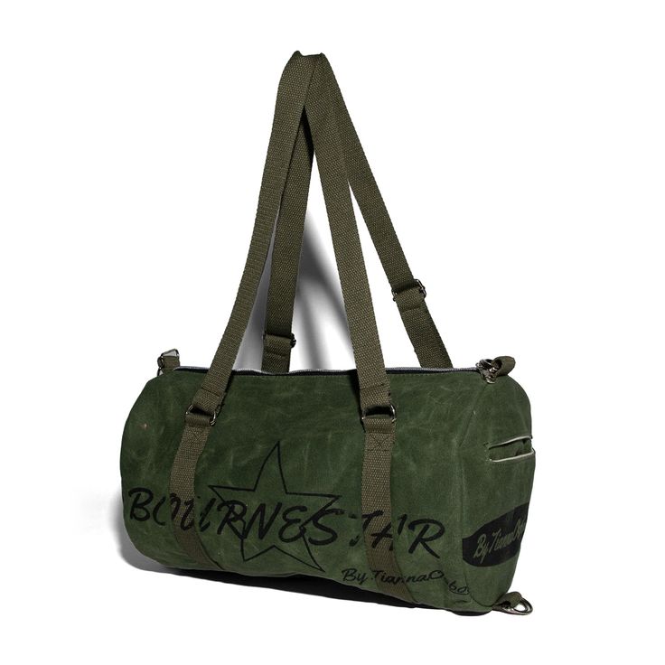 Stand out from the crowd with our Bournestar™ Duffle Bag. Made from 2 layers of heavyweight denim, making it soft to the touch and durable. With a spacious interior and 2 side pockets this bag fits all the essentials - perfect for day to day life. Wear with a pair of our sweats or any outfit of your choice. ﻿Medium: 14 inches long x 8 inches wideLarge: 20 inches long x 11 inches wide Green Everyday Satchel Duffle Bag, Everyday Green Satchel Duffle Bag, Green Waxed Canvas Bags With Pockets, Urban Green Bag With Pockets, Green Canvas Duffle Bag For Daily Use, Green Waxed Canvas Backpack, Urban Green Bag For Travel, Functional Green Waxed Canvas Bag, Olive Functional Bag For Daily Use