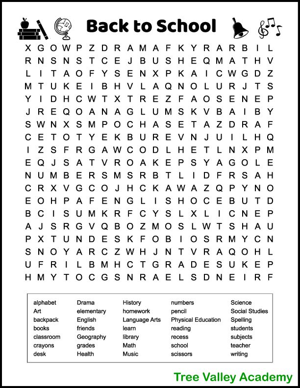 the back to school word search is shown