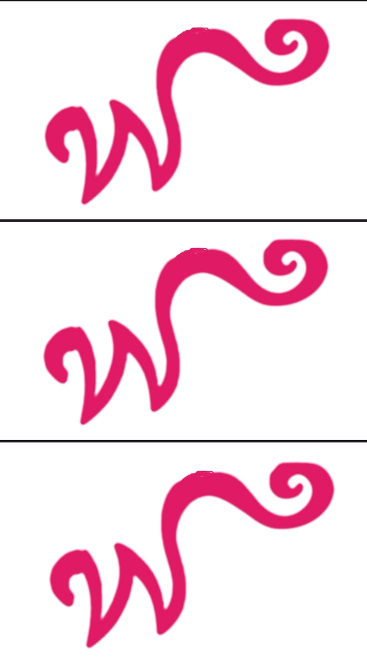 two pink swirls are shown on white paper