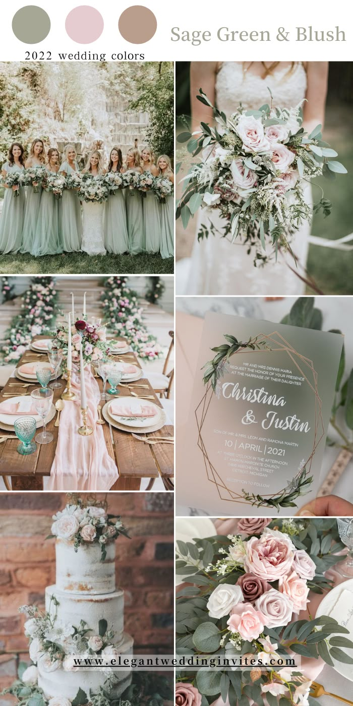 the wedding color scheme is green and blush