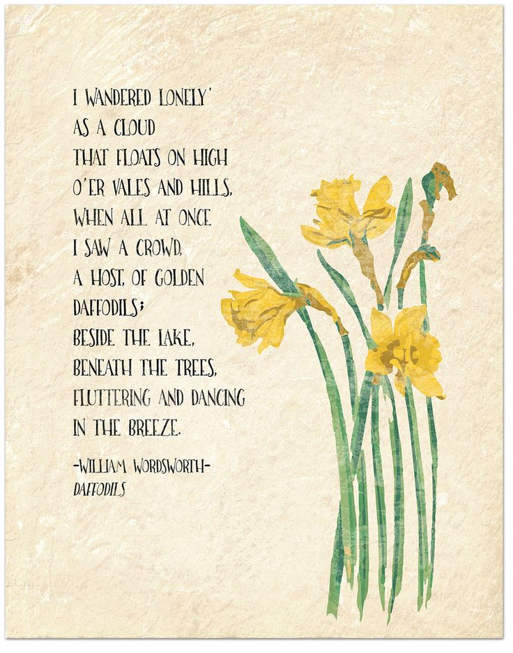 a poem written in watercolor and ink with yellow daffodils