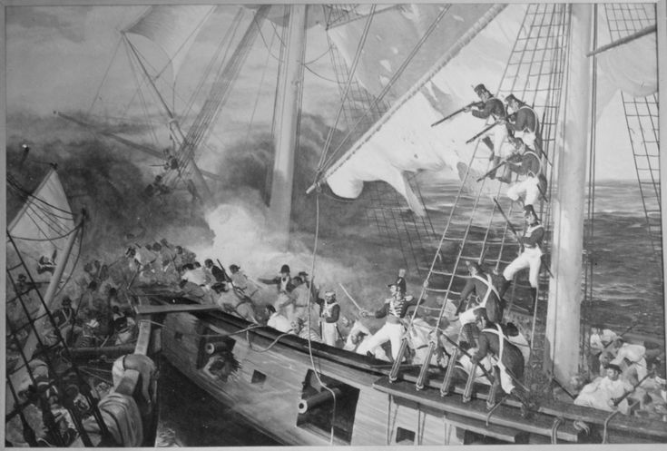 an old black and white photo of people on a boat