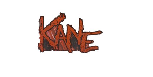 the word kanee written in red ink on a white background with an orange outline