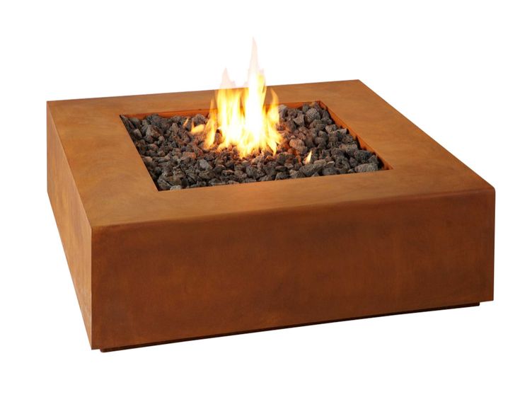 a square fire pit with rocks and water in the center on an isolated white background