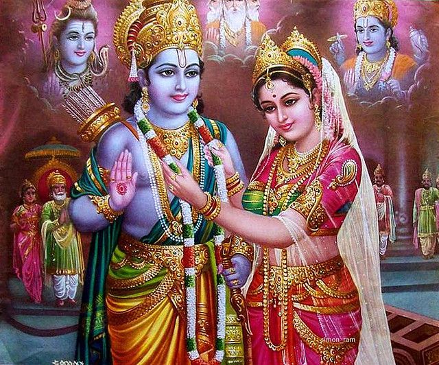 https://flic.kr/p/7K2C6e | Sita Swayamvar - Ram, Shiva, Brahma and Vishnu | check out my Durga Maa videos at: www.youtube.com/durgadevotee Shree Ram Images, Shri Ram Wallpaper, Rama Sita, God Hanuman, Ram Sita, Rama Image, Lord Rama Images, Sita Ram, Sri Rama