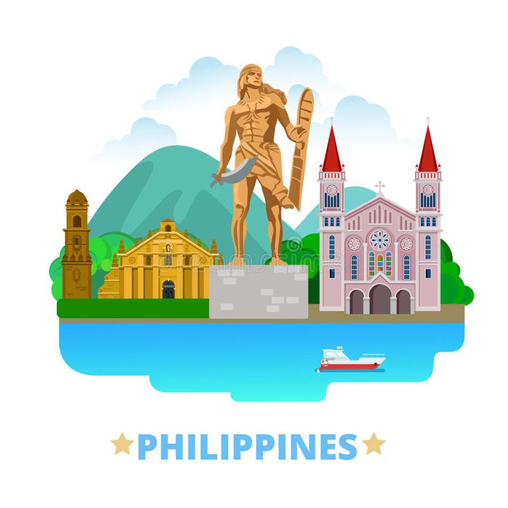 an illustration of the philippines with buildings and a statue