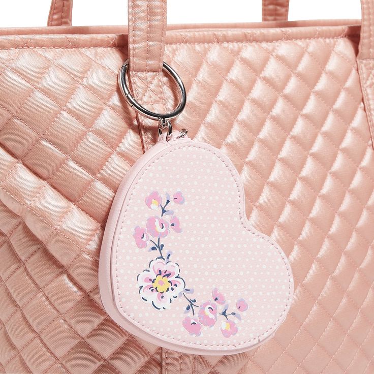 Polyurethane Hinged O-ring fastener Zip closure. Dimensions: 4. 25" w x 3. 5" h x 0. 5" d Vera Bradley Outlet Heart Bag Charm Keychain in Mon Amour Soft Blush Cute Handheld Satchel As Gift, Cute Everyday Use Satchel As Shoulder Bag, Cute Everyday Satchel As Shoulder Bag, Chic Bags With Zipper Pouch For On-the-go, Cute Handheld Satchel For Travel, Cute Double Handle Travel Bags, Pink Shoulder Bag With Removable Pouch As Gift, Cute Pink Shoulder Bag With Zipper Pouch, Cute Handheld Shoulder Bag With Removable Pouch