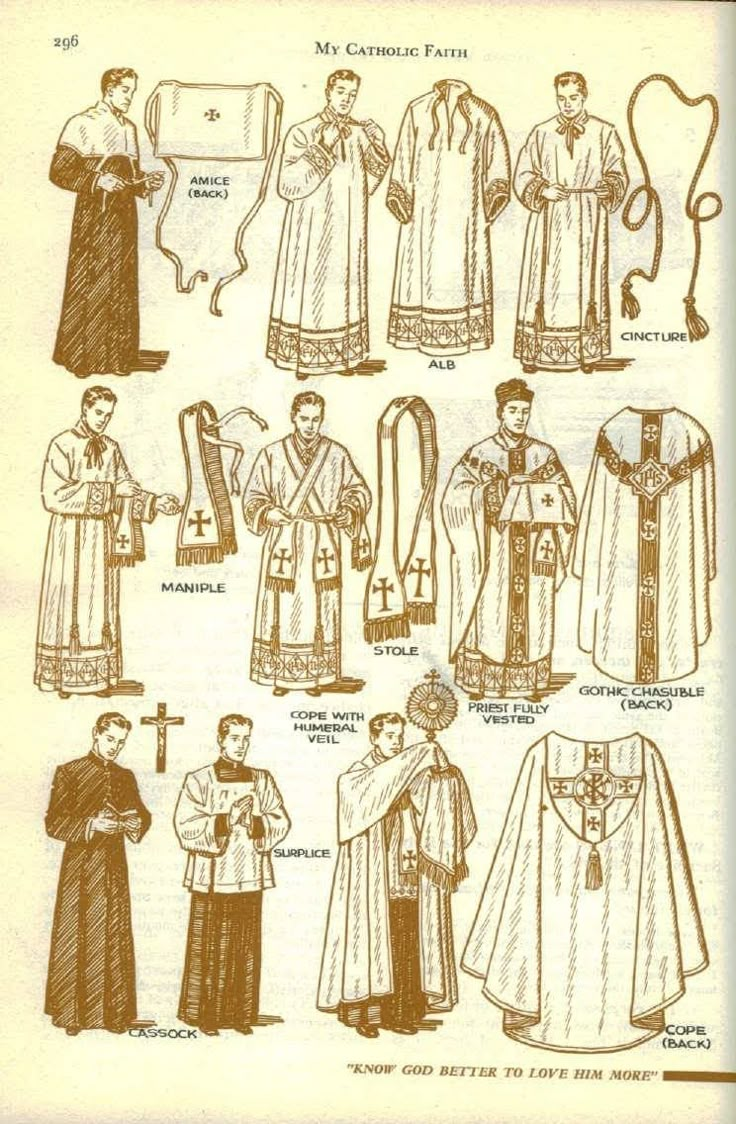 an old book with different types of priest robes