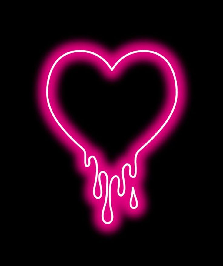 a neon heart with dripping liquid in the middle