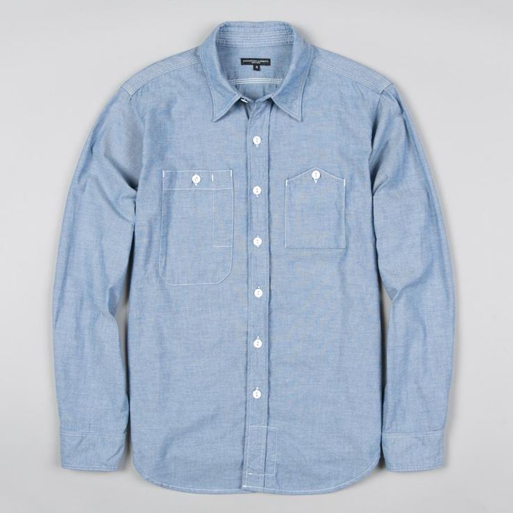 WORK SHIRT LIGHT BLUE COTTON CHAMBRAY Work Shirt, Chambray Shirt, Engineered Garments, Work Shirts, Chambray, Button Down Shirt, Stitching, Light Blue, Mens Tops