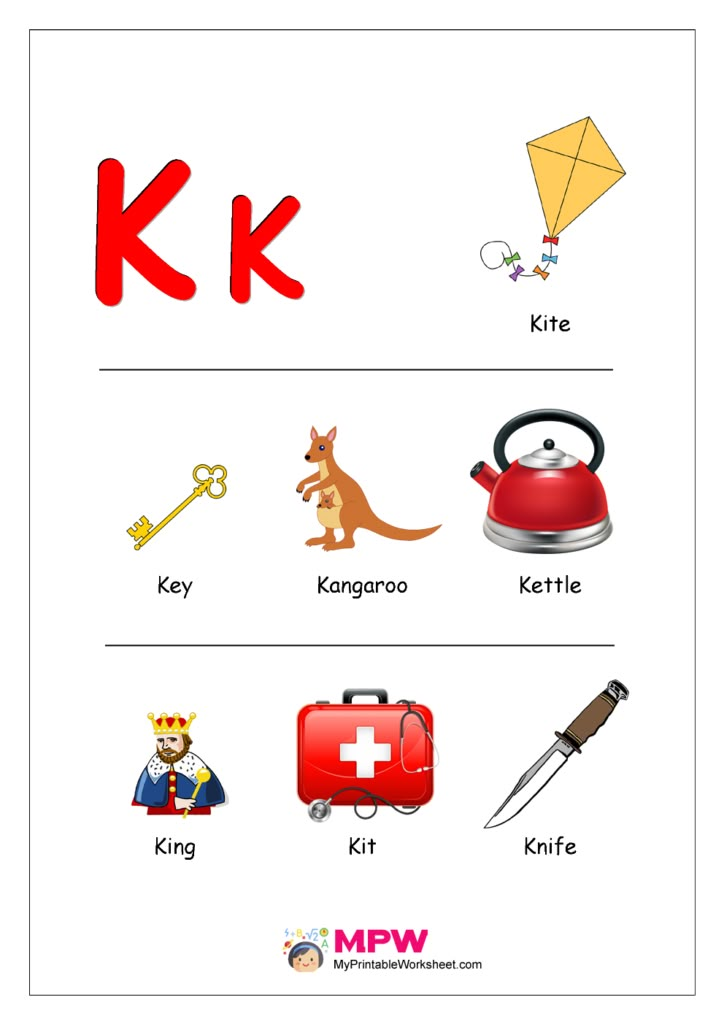 Things that start with K Alphabets | Alphabet preschool, Alphabet ...