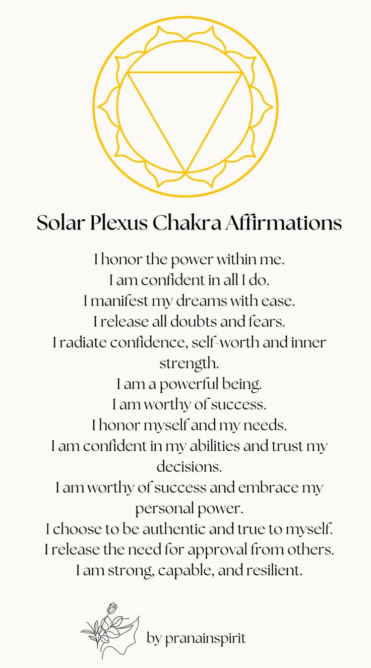 Use these affirmations to heal your solar plexus chakra  #chakras #chakrawork #spiritual #spirituality #manifesting #chakrahealing #journaling #balancedchakras #confidence #solarplexuschakra Orange Chakra Healing, Solar Plexus Foods, Manipura Chakra Affirmations, Chakra Solar Plexus, Chakra Unblocking, Solar Chakra Healing, Daily Affirmations For Each Chakra, Crystals For Solar Plexus Chakra, Chakra Journal