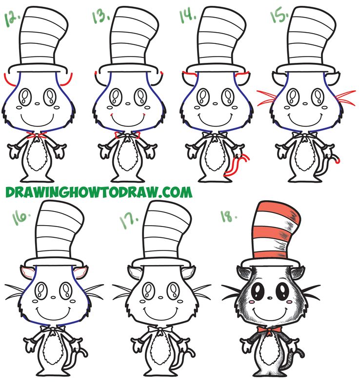 Learn How to Draw The Cat in the Hat : Cute Kawaii / Chibi Version ...