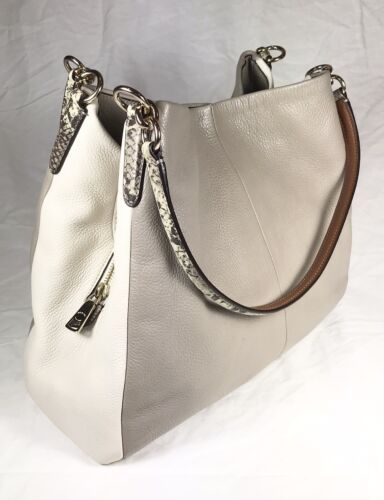 Coach Phoebe Purse Bag Exotic Colorblock Pebble Leather Ivory Taupe Neutral  | eBay Coach Bag, Purse Bag, Rebecca Minkoff Hobo, Pebbled Leather, Coach Bags, Color Blocking, Bags Handbags, Louis Vuitton, Pen