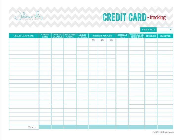 Printable Credit Card Log Template