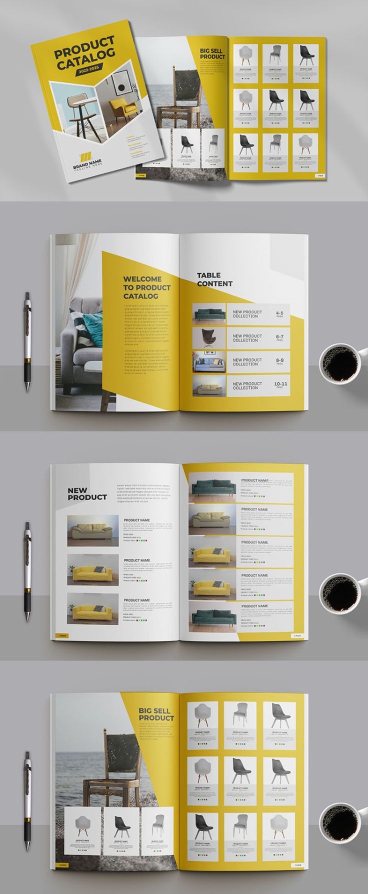 Furniture Products Catalog or Catalogue Template Design Magazine Template Class Catalog Design, Catalogues Design Layout, Furniture Design Graphic, Engineering Catalogue Design, Catalog Furniture Design, Magazine Design Template, Catalogue Layout Design Product, Catlouge Design Ideas, Kitchen Catalogue Design