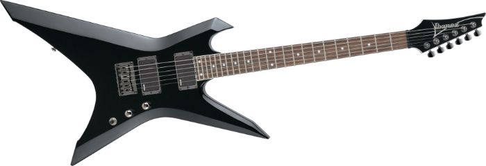 an electric guitar with black body and neck