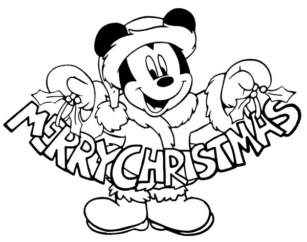 mickey mouse merry christmas coloring page with the word merry and santa hat on it's head