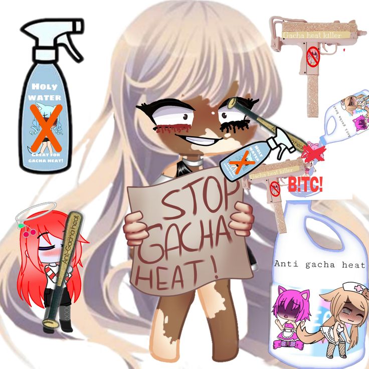 a cartoon girl holding a sign with various items surrounding her and the caption stop bouchah heat